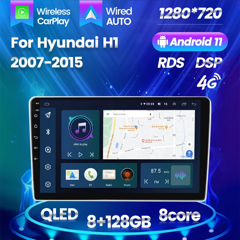 

Автомобильный мультимедийный плеер, стерео-система на Android 12, с восьмиядерным процессором, GPS Навигатором, с IPS экраном, для Hyundai H1, TQ, Grand Starex, 2007-2015