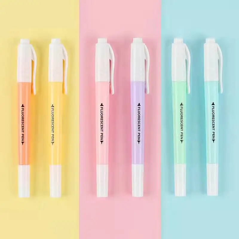 6Pcs/Set Double Head Fluorescent Highlighter Pen Markers Pastel Drawing for Student School Office Supplies Cute Stationery |