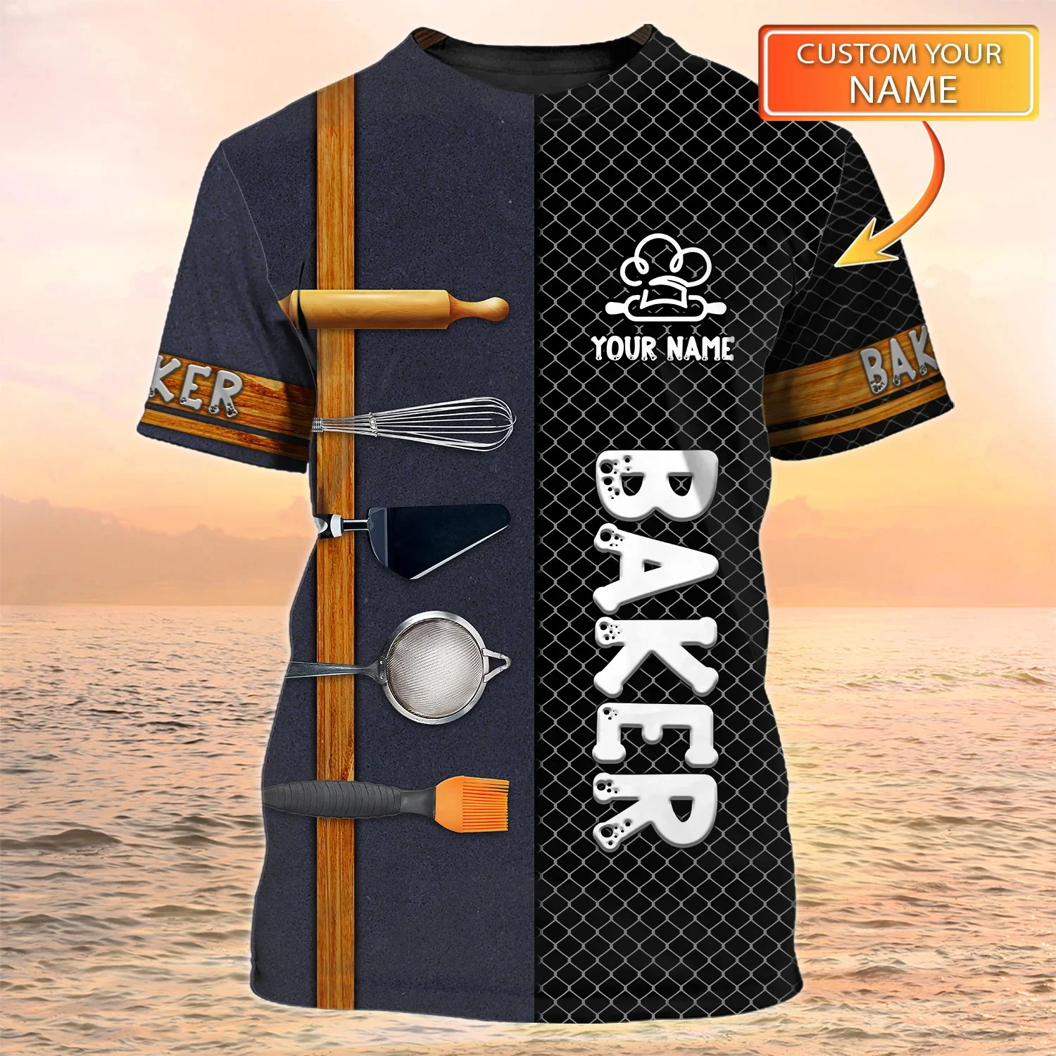 

PLstar Cosmos Newest Summer Men‘s T-shirt Pastry Chef / Baker Custom Name 3D Printed t shirt Unisex Casual Bakery Uniform DW97
