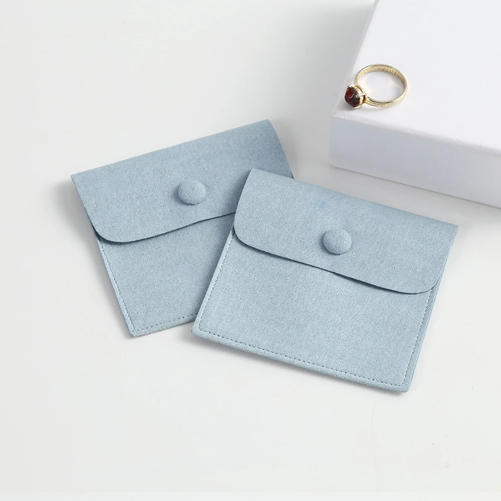

5pcs 8x8cm Blue Microfiber Jewelry Organize Pouch Snap Button Mini Small Gift Bags Wedding Favors For Guests Candy Goodie Bag