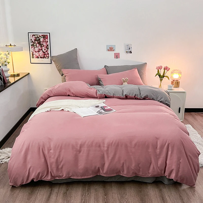 

4pcs Linens 2 Bedrooms Luxury Bedspread for Bed Bedding Set Duvet Cover Bedsheets Aesthetic Pillowscase Queen Size Pink Blankets