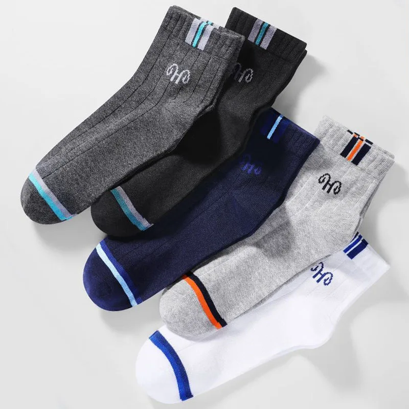 

New Men's Cotton Socks High Quality Breathable Sports Socks Striped Simple Middle Tube Socks Running Outdoor For Size 38-44