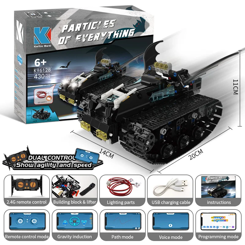 

Electric Building Blocks Vehicle RC Car Tracked Tank APP Program Technical Remote Control Bricks Toys For Kids Gifts 430 PCS