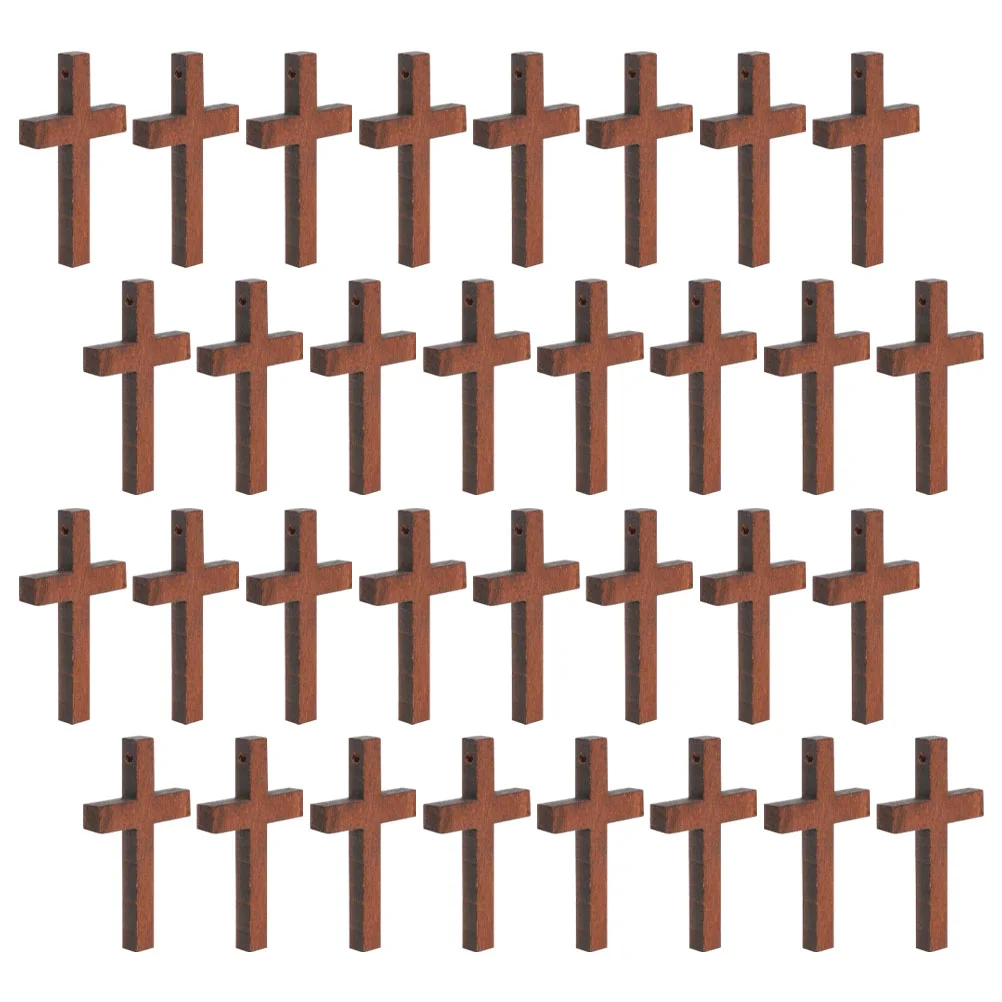 

50 Pcs Cross Wood Pendants Necklace Decors Wooden Necklaces Supplies Men Chain DIY Pendents Bracelet Accessories Jesus Hanging