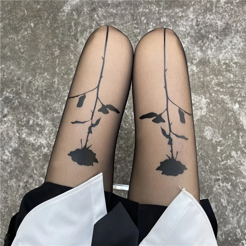 

2023 Rose Flower Pantyhose Women Summer Ultra-thin Velvet Arbitrary Cut Anti-hook Tights Female Lingerie Gothic Silky Stockings