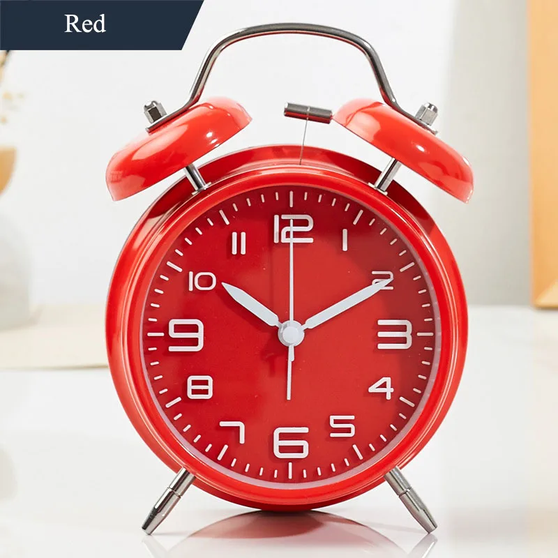 

Red Metal Twin Bell Alarm Clock Bedroom Living Room Office Home Decoration Table Desk Backlight Alarm Clocks Watches Kids Gifts