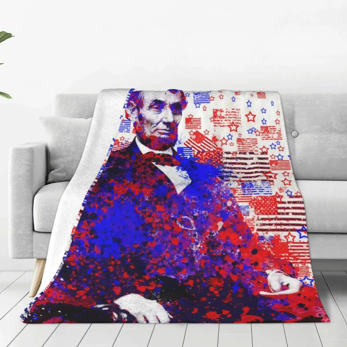 4th Of July Blanket Abraham Lincoln With Flags Super Soft Cheap Bedspread Decorative Fleece For Photo Shoot Blanket