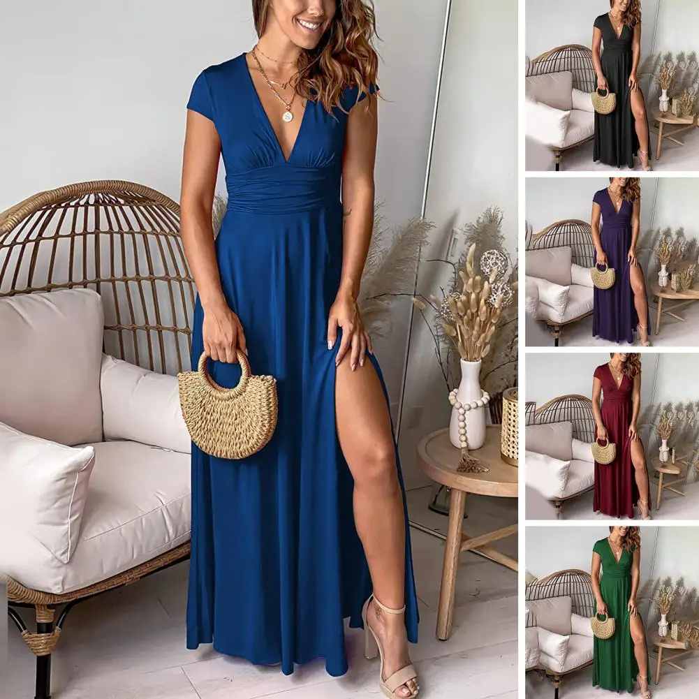 

Женское длинное Деловое платье, элегантное облегающее платье миди без рукавов с глубоким V-образным вырезом, весна 2023