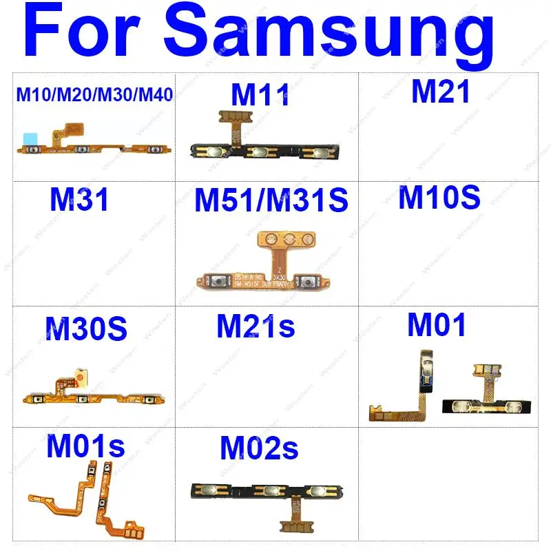 

Power Volume Flex Cable For Samsung Galaxy M10 M105 M20 M205 M30 M305 M40 M405 M11 M21 M31 M51 M31S M10S M30S M21S M01 M01s M02s