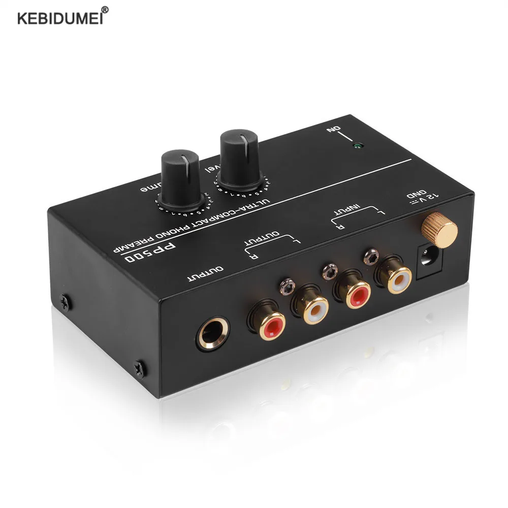 

Ultra-compact Phono Preamp Pre Amp Preamplifier with Level Volume Control 2xRCA Input 2xRCA Output 1/4" TRS Output Interface