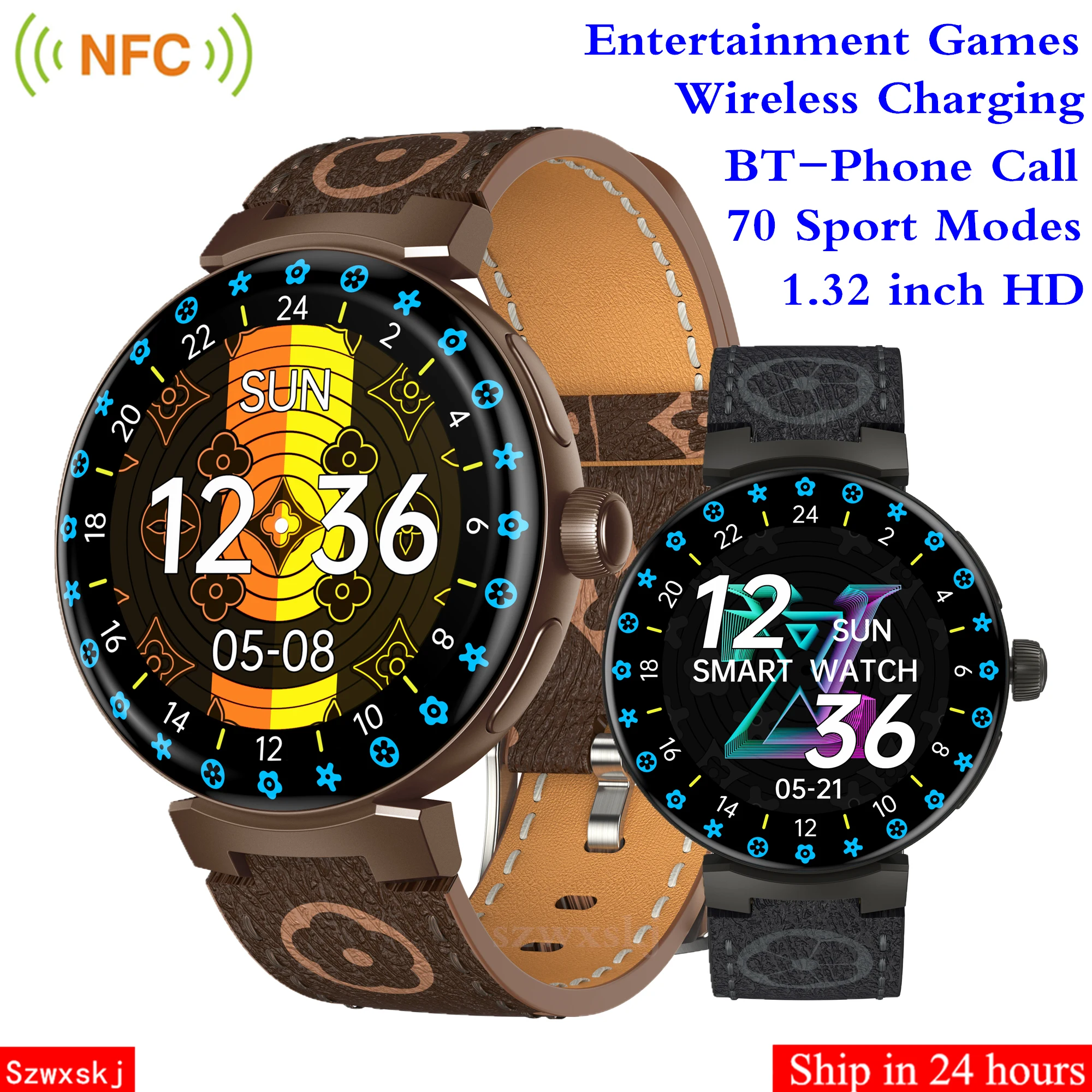 

Szwxskj S02 Smart Watch for Women 1.32” 360*360 Noise Reduction Call Wireless Charging NFC 70 Sport Mode Blood Oxygen Heart Rate