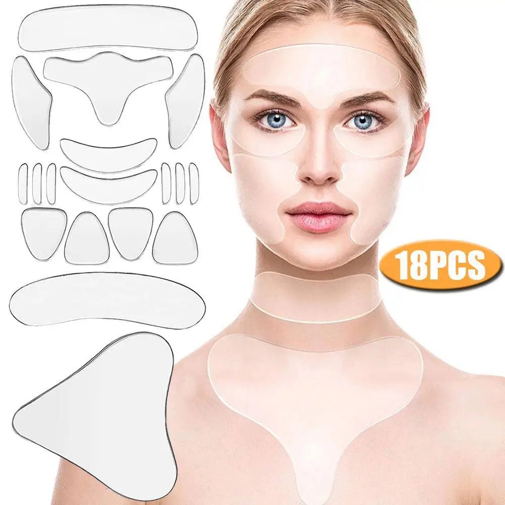 

18 Facial Skin Lifting Patches Reusable Silicone Anti-wrinkle Face Forehead Cheek Chin Sticker Anti Aging Wrinkle Remover Strips