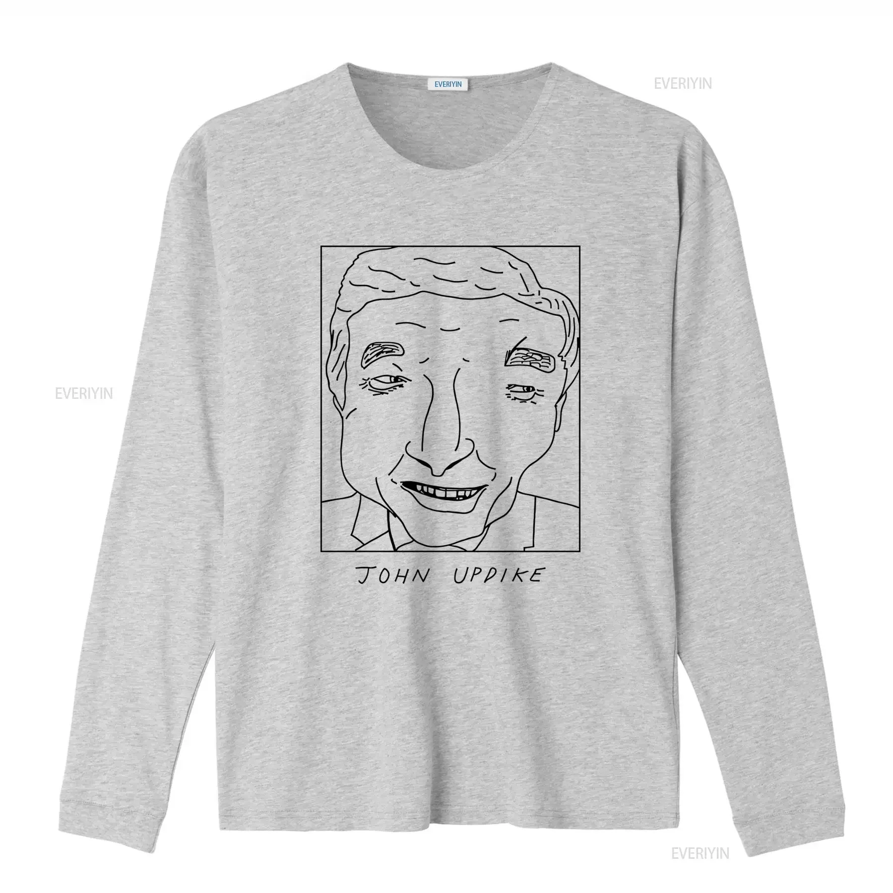 Фото Футболка Badly Drawn Authors John Updike с бесплатной доставкой по всему миру, винтажная, с эффектом потертости, модная, дизайнерская одежда для мужчин №4