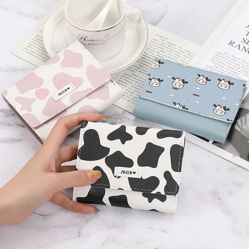 

Money Clip Wallet Cow Print Purse Cartoon Anime Multi-card Slot Short Women Coin Purses Female Girl Gift Зажимы для денег