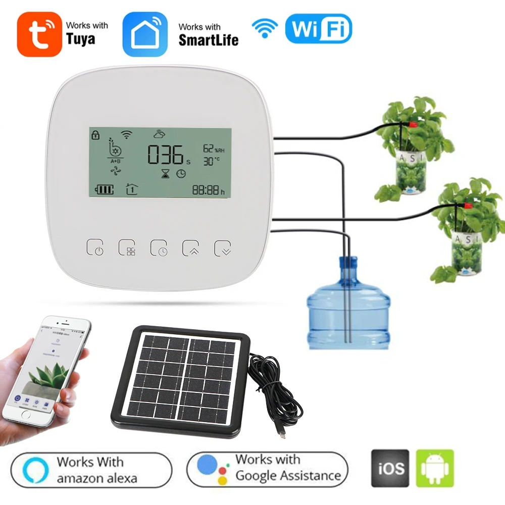 Micro-drip Irrigation Controller Digital Watering Irrigation Timer Intelligent Automatic Water Timer with Solar Panel WiFi Tuya
