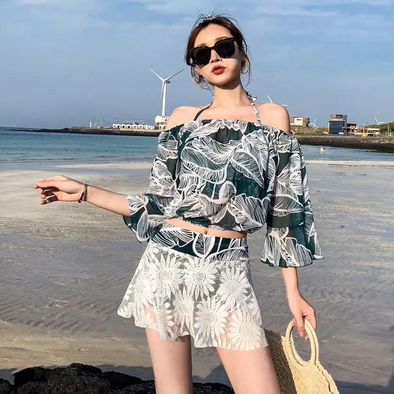 

Korean Fairy Swimsuit Women Three-piece Steel Back Bikini Cover Belly Slim Sexy Oversized Shorts Swimwear Beach Wear