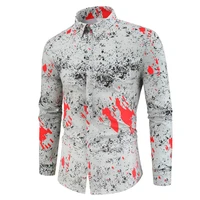 2022 new mens grey bloodstain print long sleeve shirts business casual shirts mens slim fit shirts