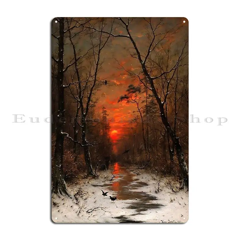 

Металлический плакат "Закат над зимним лесом 1887"