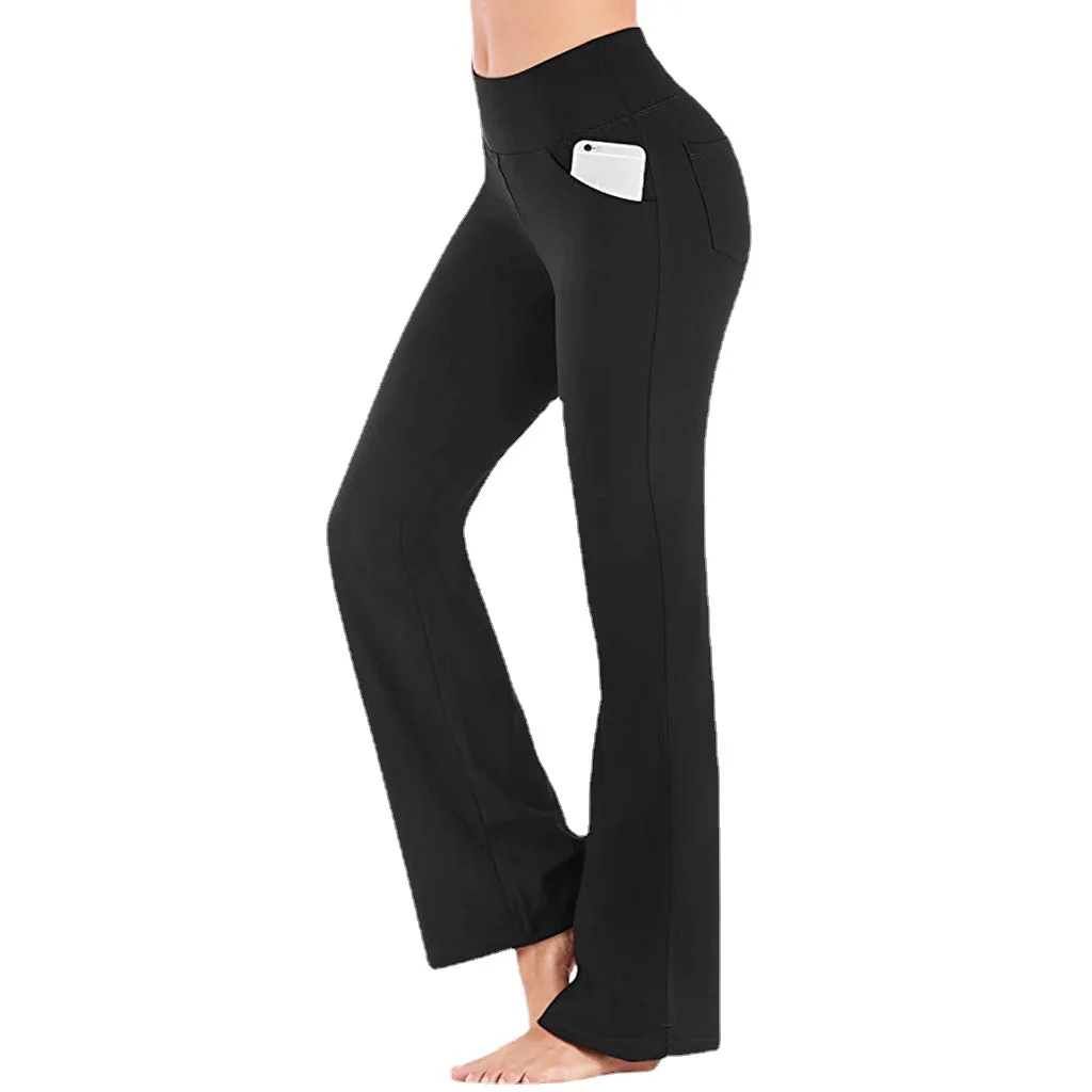 Women's High Waist Bootcut Yoga Pants Basic Out Pockets Tummy Control Workout Flare Outside Wear Wide Leg Leggings Women Pants