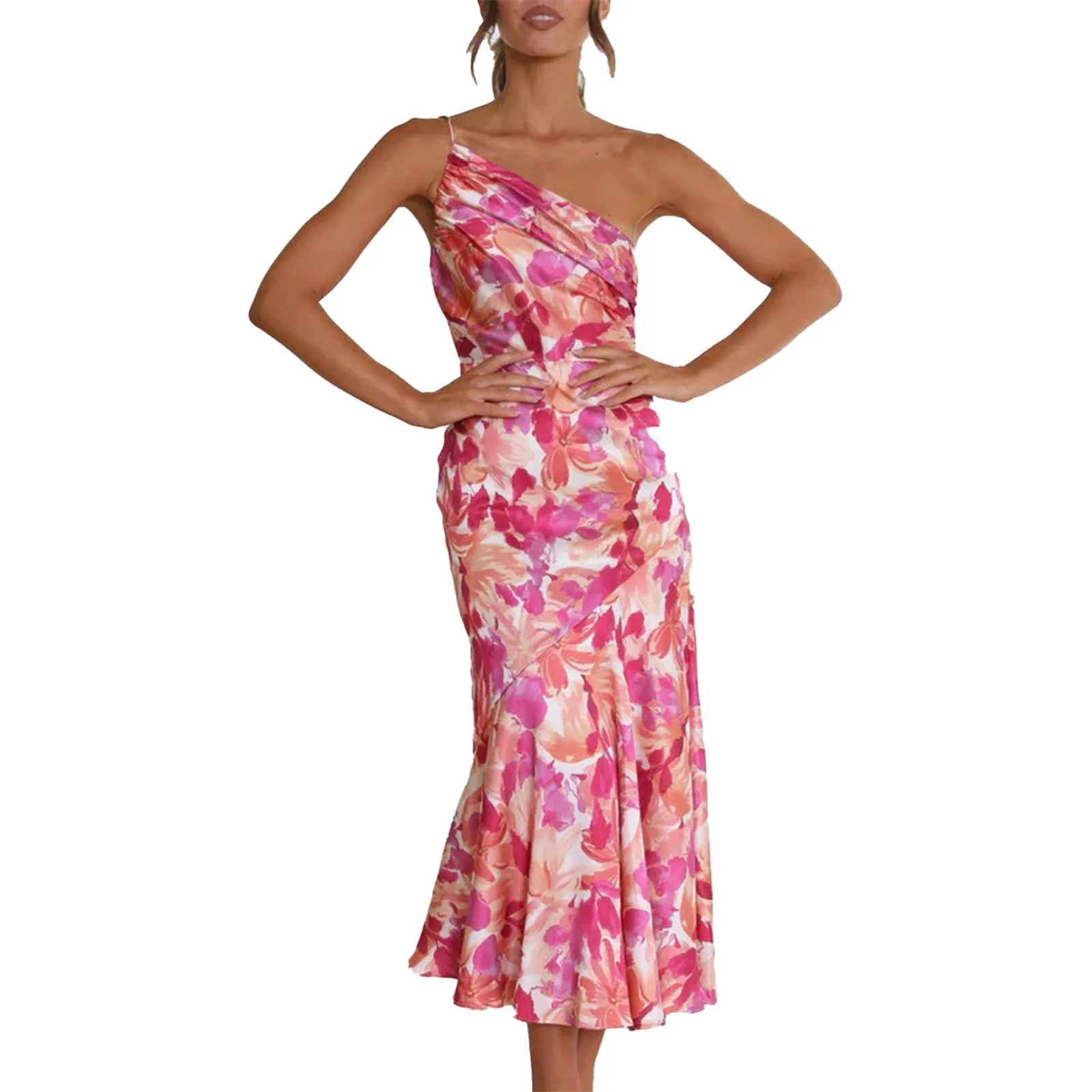 

Женское платье с открытыми плечами, элегантное облегающее платье с цветочным принтом и воротником-халтером, пикантное платье-годе без рукавов, 2023