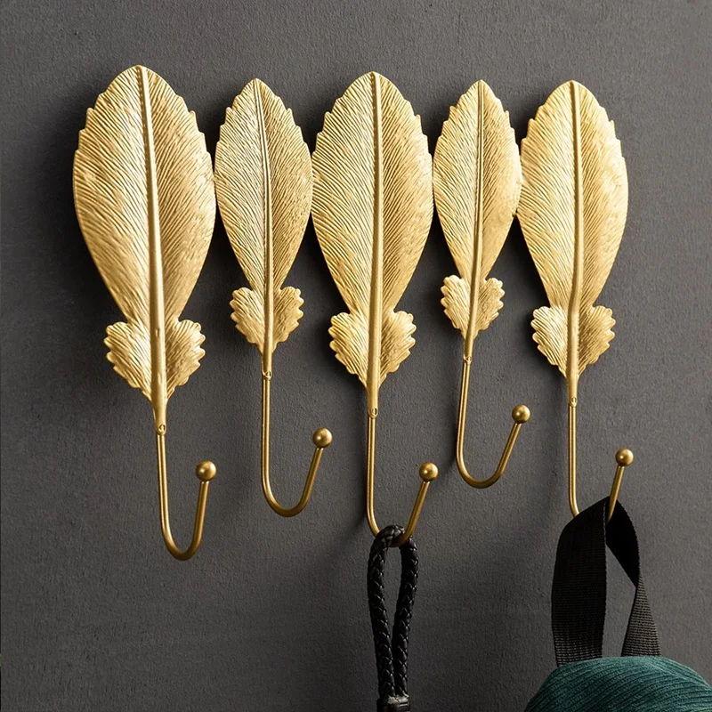 

Nordic Leaves Iron Hooks Plant Key Holder Metal Hooks Golden Leaf Model Minimalist Wall Mounted Hooks For Hanging Gift