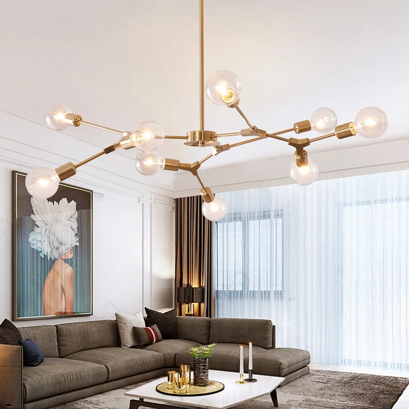 Modern Magic Bean Lamp New York Design Chandelier Home Decor Pendant Light Fixture Tree Shape Molecular Korean Lighting Golden