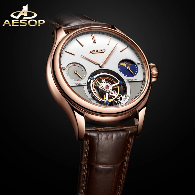 

AESOP Luxury Men's Original Tourbillon Mechanical Fashion Watch Men Multifunction Moonphase Winding Movement Sapphire Wristwatch