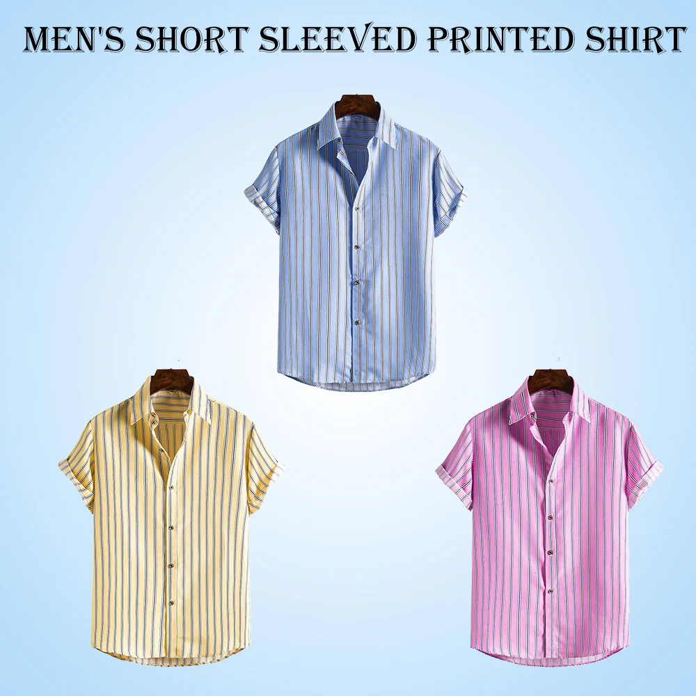 

Men's Short Sleeve Casual Stripe Printed Shirt Comfortable to Wear for Summer for Daily Life Button Down Bowling Shirt SEC88