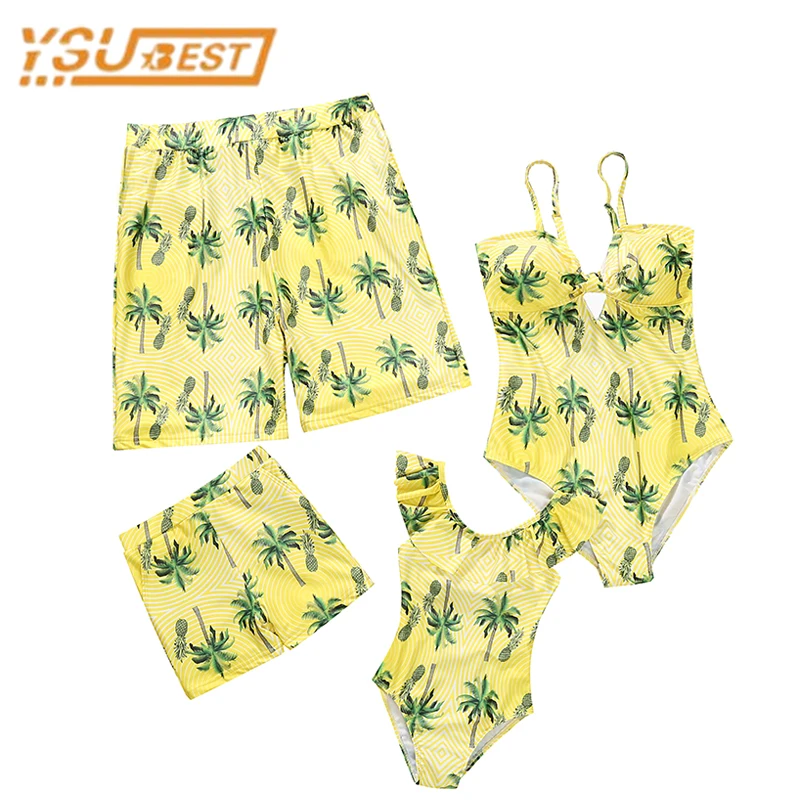 

Семейный Печатный пляжный купальник, детская одежда для мамы и папы, сына и дочери, одинаковые наряды, купальник