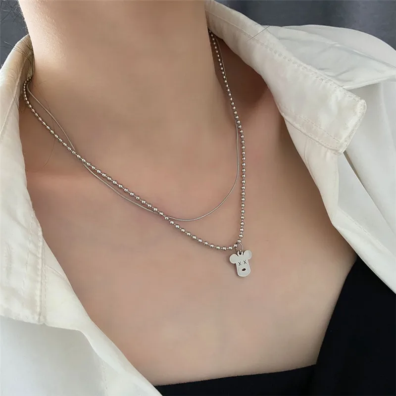 

Double Layer Cute Puppy Titanium Steel Pendant Necklace For Women Simple And Versatile Jewelry