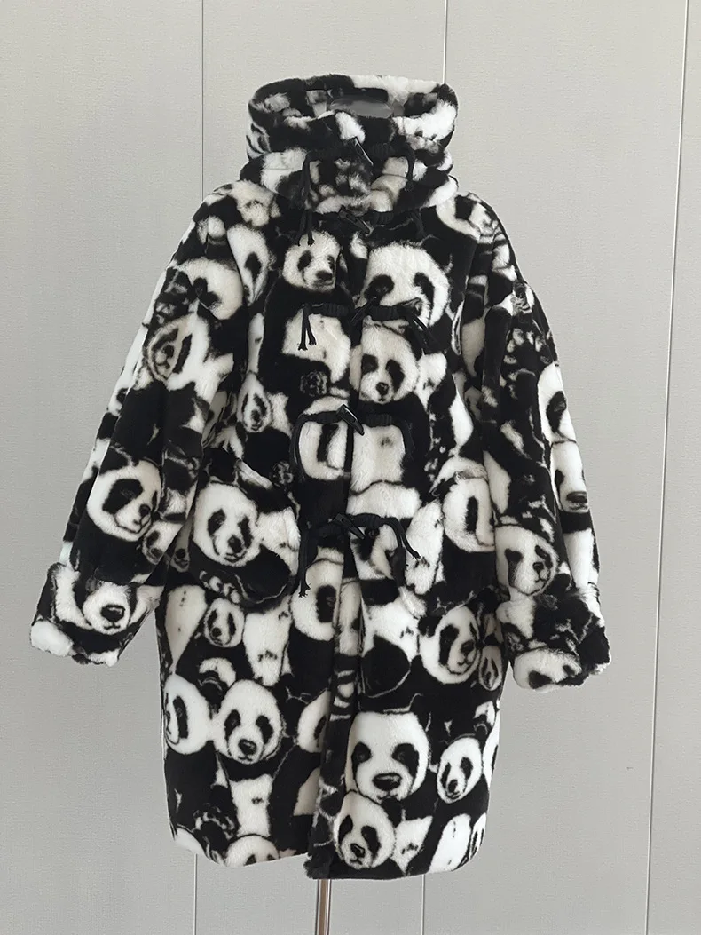 Couple net red 2022 winter new cotton-padded jacket full print panda imitation rabbit hair mink cotton padded warm coat men and