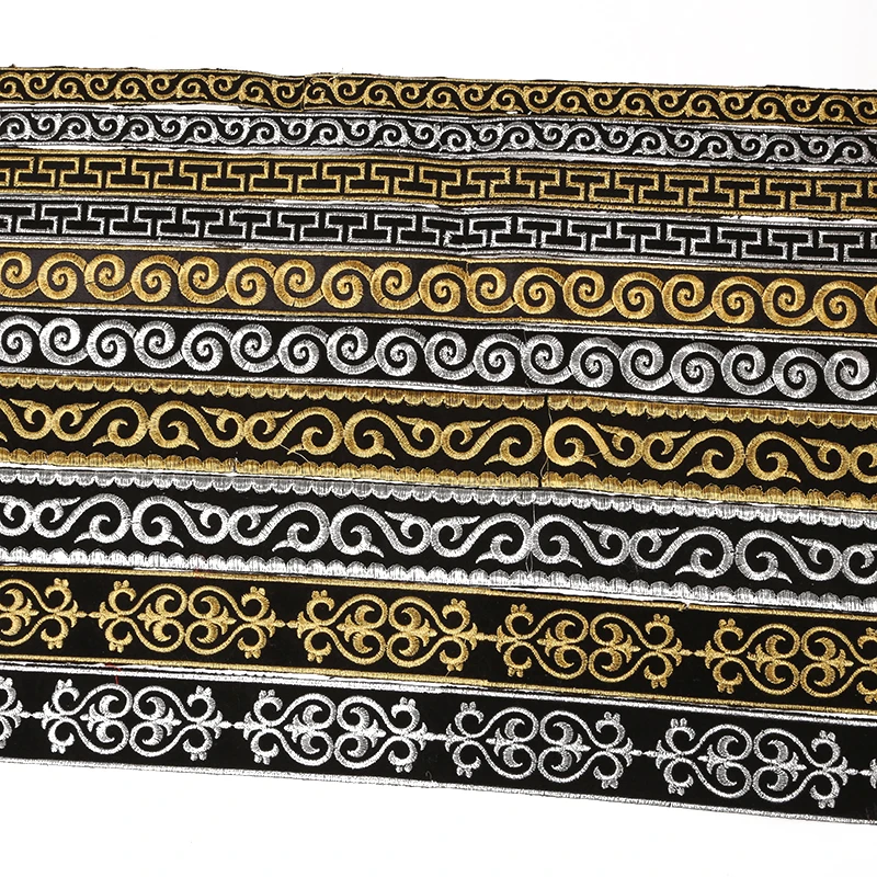 

4 Meters/lot Width 2/2.5/3/5cm Gold Silver Ethnic Embroid Lace Trim Jacquard Ribbon for Garment Accessories DIY Craft Making