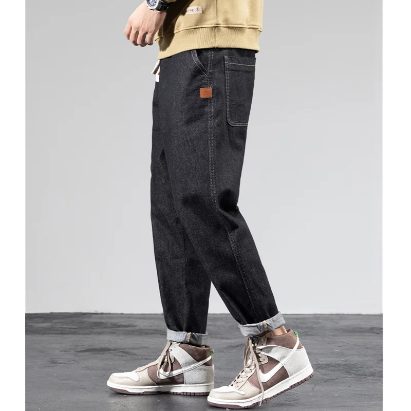 Men Clothing Autumn and Winter Straight Loose Cylinder Jeans Vintage Chaopai Large Comfortable Navy Blue Harun Trousers Female