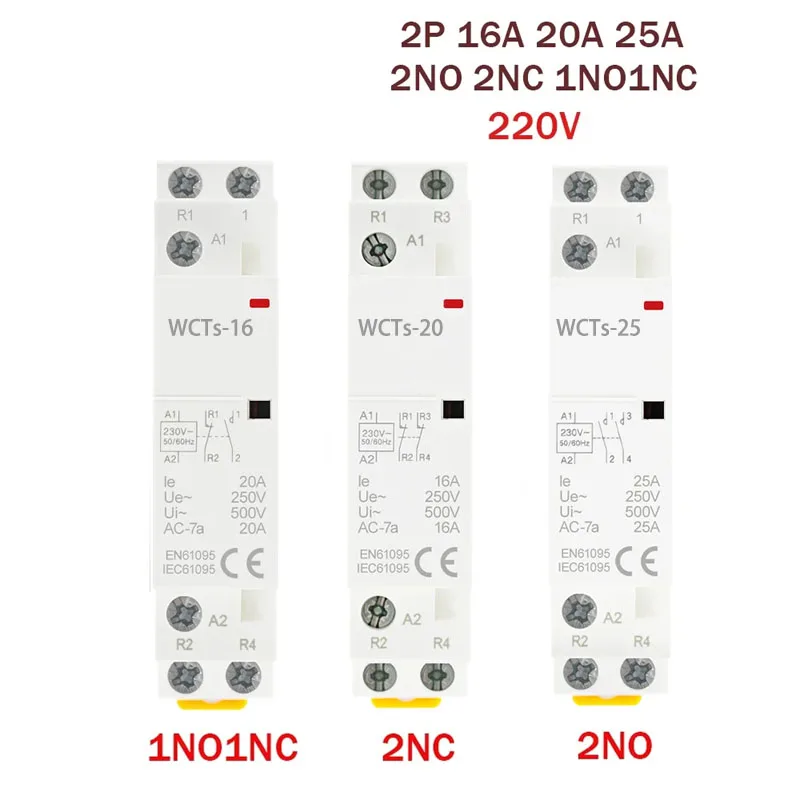 Фото Контактор переменного тока 2P 16A 20A 25A 1NO 1NC 2NO 2NC AC 220V 230V 50/60Гц для монтажа на DIN-рейку, модульный, для умного дома, гостиниц и бытового использования №1