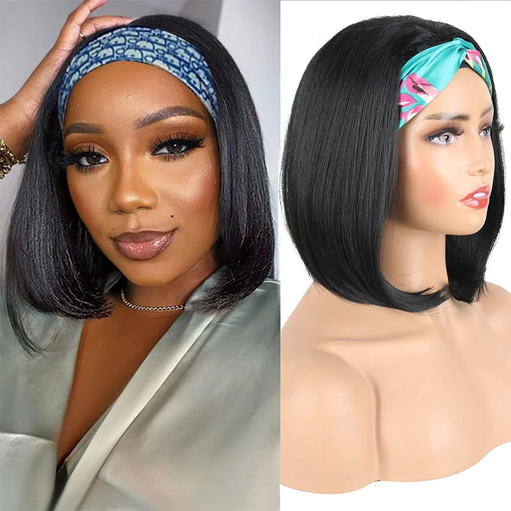 

Women's Wig Natural Black High Temperature Short Bob Headband Synthetic Wigs 10 Inch Straight Hair Cosplay Party Drag Queen