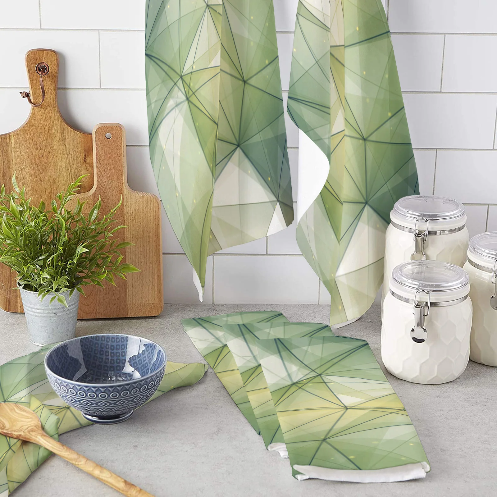 

Dark Green Triangle Irregular Graphic Kitchen Towels Household Kitchen Tools Accessories Microfiber Wiping Towel Cleaning Cloth
