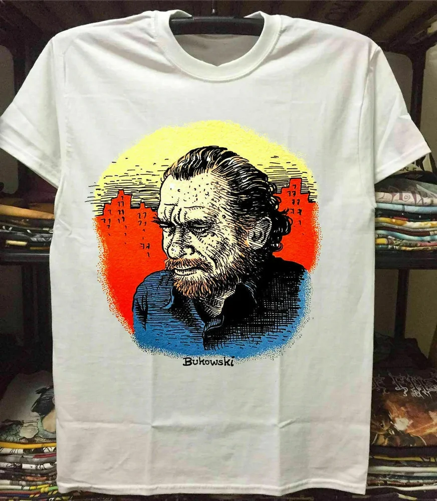 Vtg Robert Crumb Bukowski Тяжелая хлопковая белая рубашка унисекс в полный размер AA2183