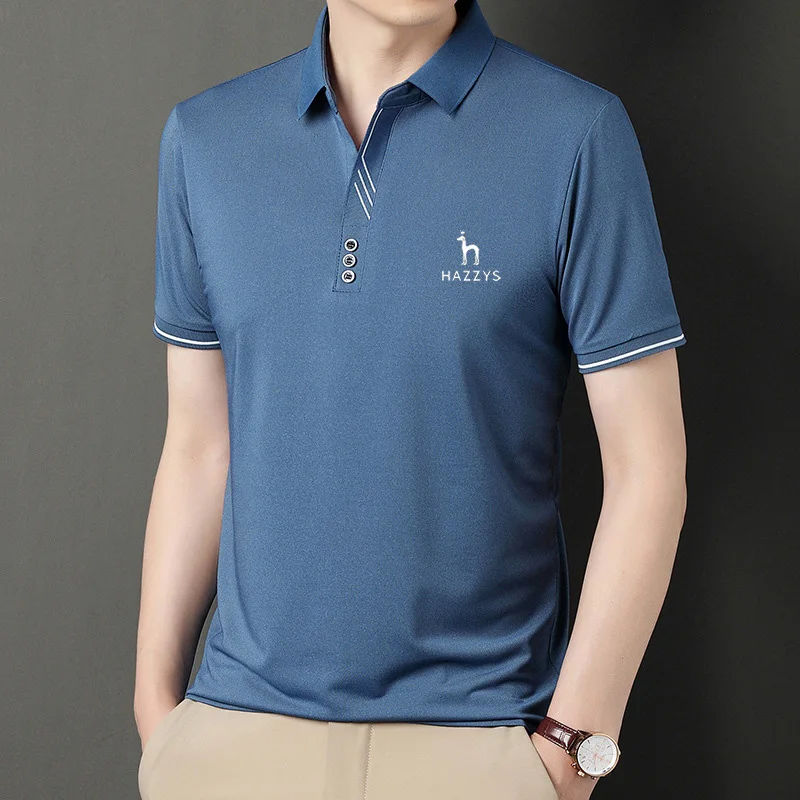 HAZZYS Men's Golf T-shirt Spring Summer Men Short Sleeve Top Youth Casual Fashion Simple Solid Color Lapel Polo Shirt Base Cloth