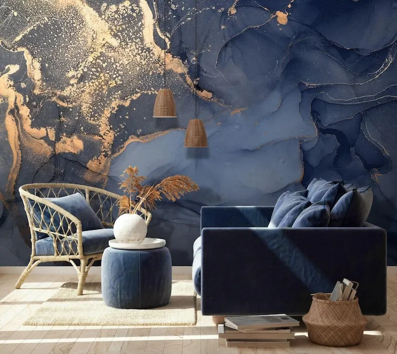 

Marble Wallpaper Peel and Stick | Dark Color Abstract Splash Art Wall Mural