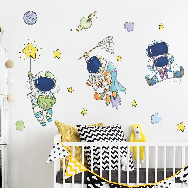 

Space Astronaut Wall Stickers for Kids Room Kindergarten Wall Decoration Decals Removable Vinyl PVC Cartoon Wall Home Decor