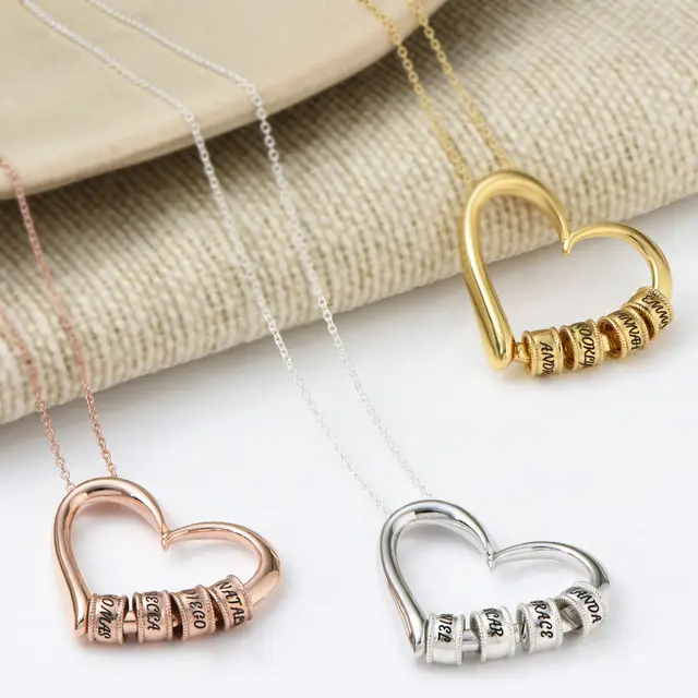 Personalized Beads Necklaces for Women Jewelry Custom Heart Pendant Necklaces & Pendants Mothers Day Gift 3