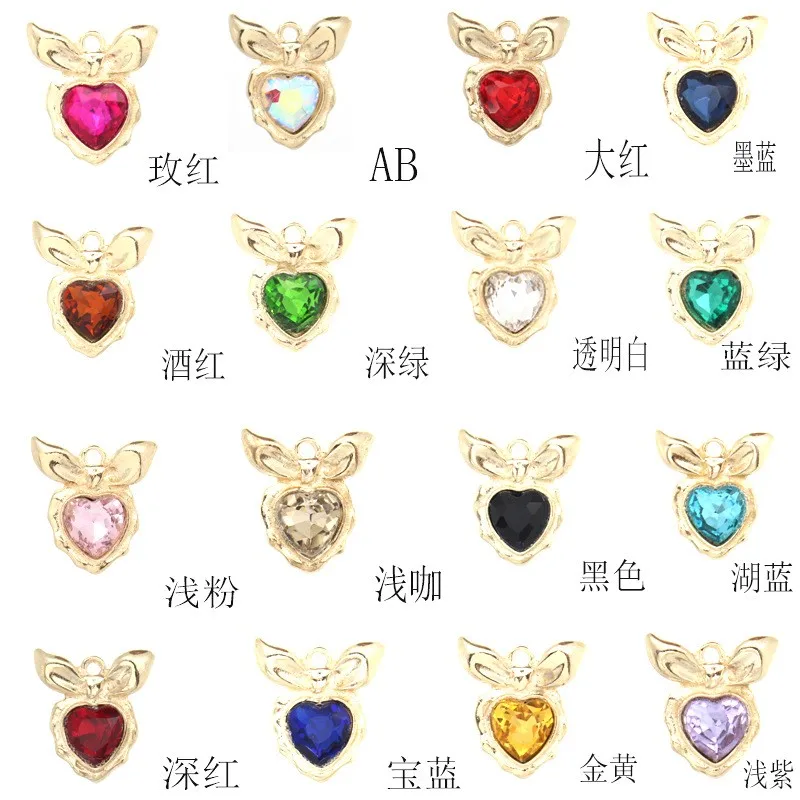 

10 Pcs Mini DIY Handmade Jewelry Pendant Cross border Girl Hair Ornaments Earrings Bowknot Peach Heart Pendant Alloy Accessories