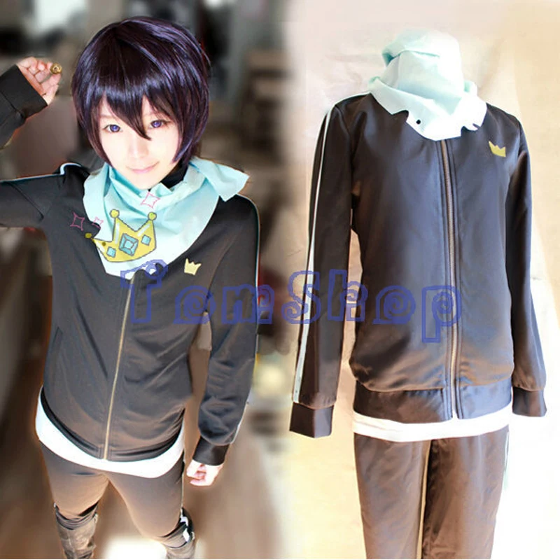

Hot Anime Noragami Yato Cosplay Costume Jacket Suit Sportswear Whole Set (Coat + Pants + Scarf) Free Shipping