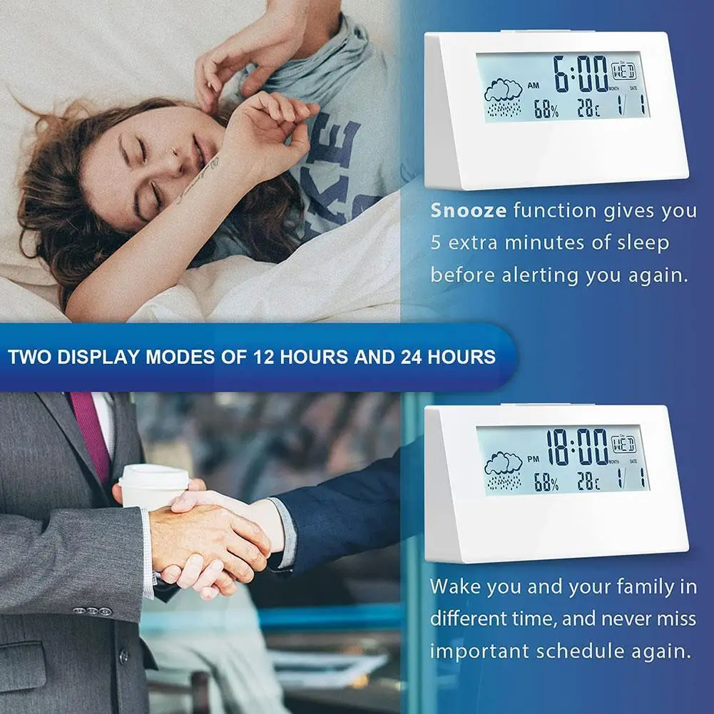 

Electronic Alarm Clock Calendar Weather Temperature Humidity Transparent Display LED Table Clock For Living Room Simple Clo L6M6