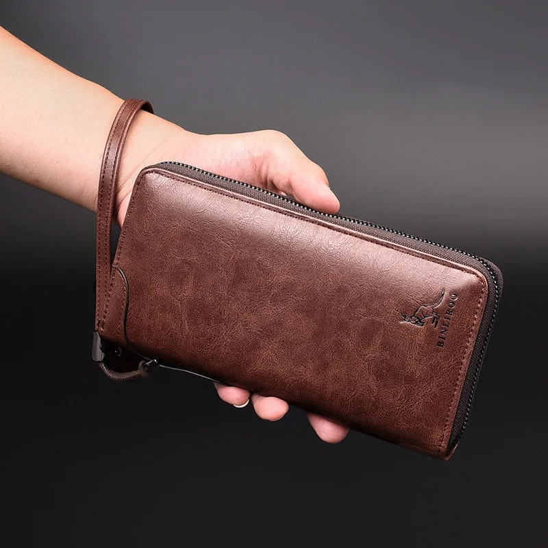 Business Zipper Men's Long Wallet RFID Blocking Money Wallet Luxury Soft Leather Coin Purses Man Card Holder Clutch Bag