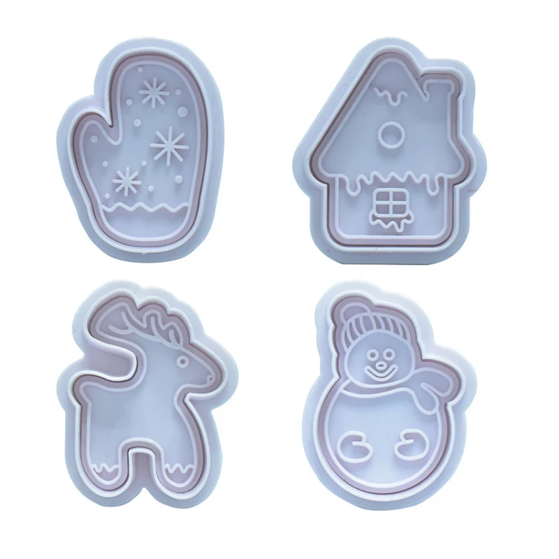 

4Pcs New Christmas Set Press Cookie Cutter Plastic Biscuit Baking Fruit Knife Kitchen Cake Mold Tools Strips Embossing Printing