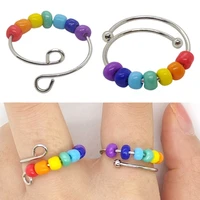 2pcs anxiety ring unisex colorful enamel rings with bead worry stress relief jewelry lovers open creative finger rings
