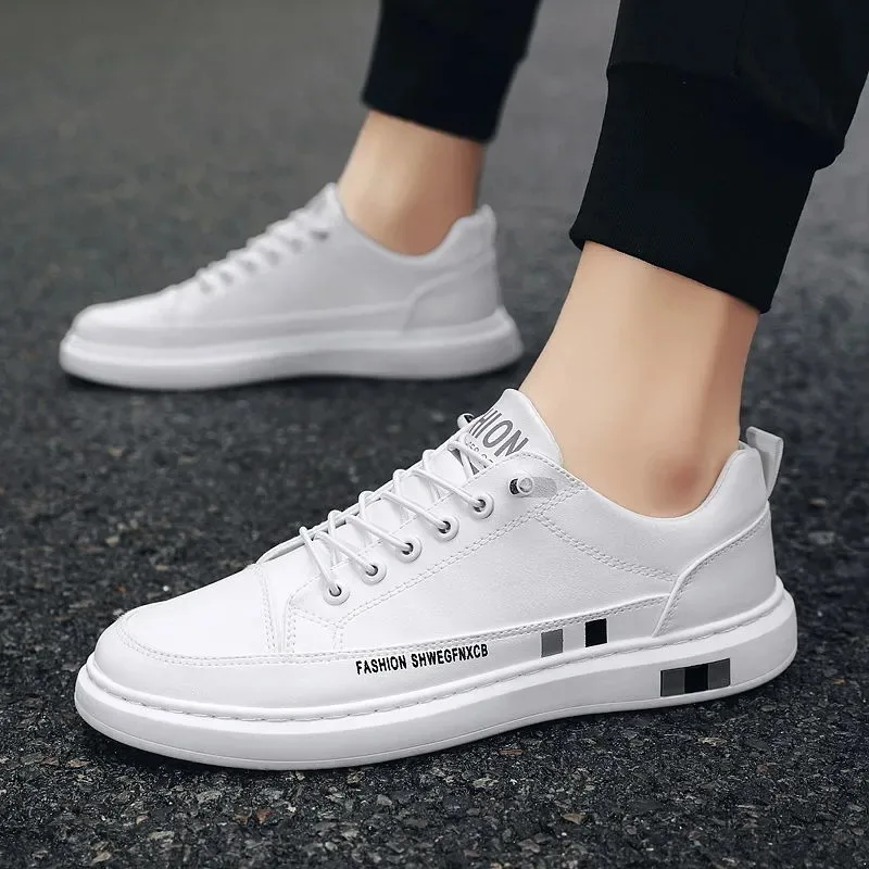 Stylish White Sneakers Men 2023 New Waterproof Casual Sport Shoes Comfort Male PU Leather Footwear Students Tennis Sneakers