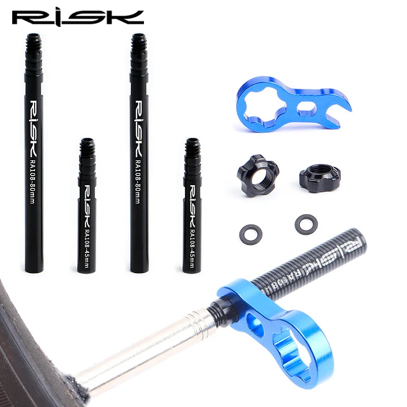 

RISK 2PCS Bike Bicycle Inner Tube Presta Valve Extender Extension 45mm/80mm Integrated Removable With Free Wrench RA108