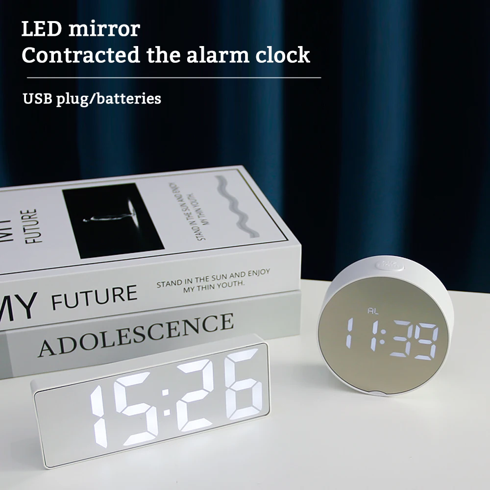 

LED Mirror Alarm Clock Digital Clock Snooze Table Clock Wake Up Light Electronic Large Time Temperature Display Home Decor Clock